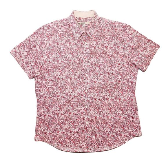 Mr Turk Hawaiian Aloha Shirt Mens Large Pink White Floral Abstract Designer USA - Picture 1 of 7
